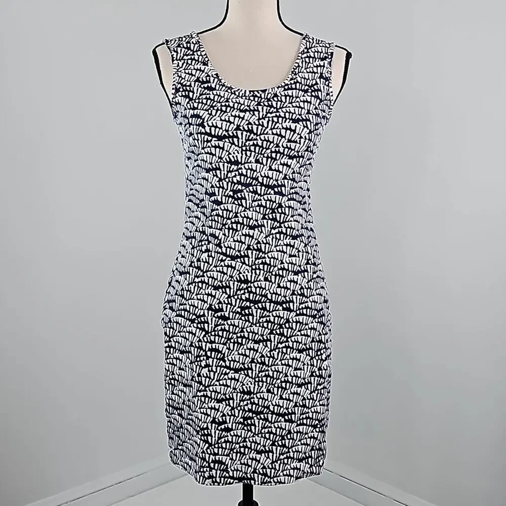 Persifor Abstract Palm Print Navy White Tank‎ Bodycon Mini Dress Women's Small